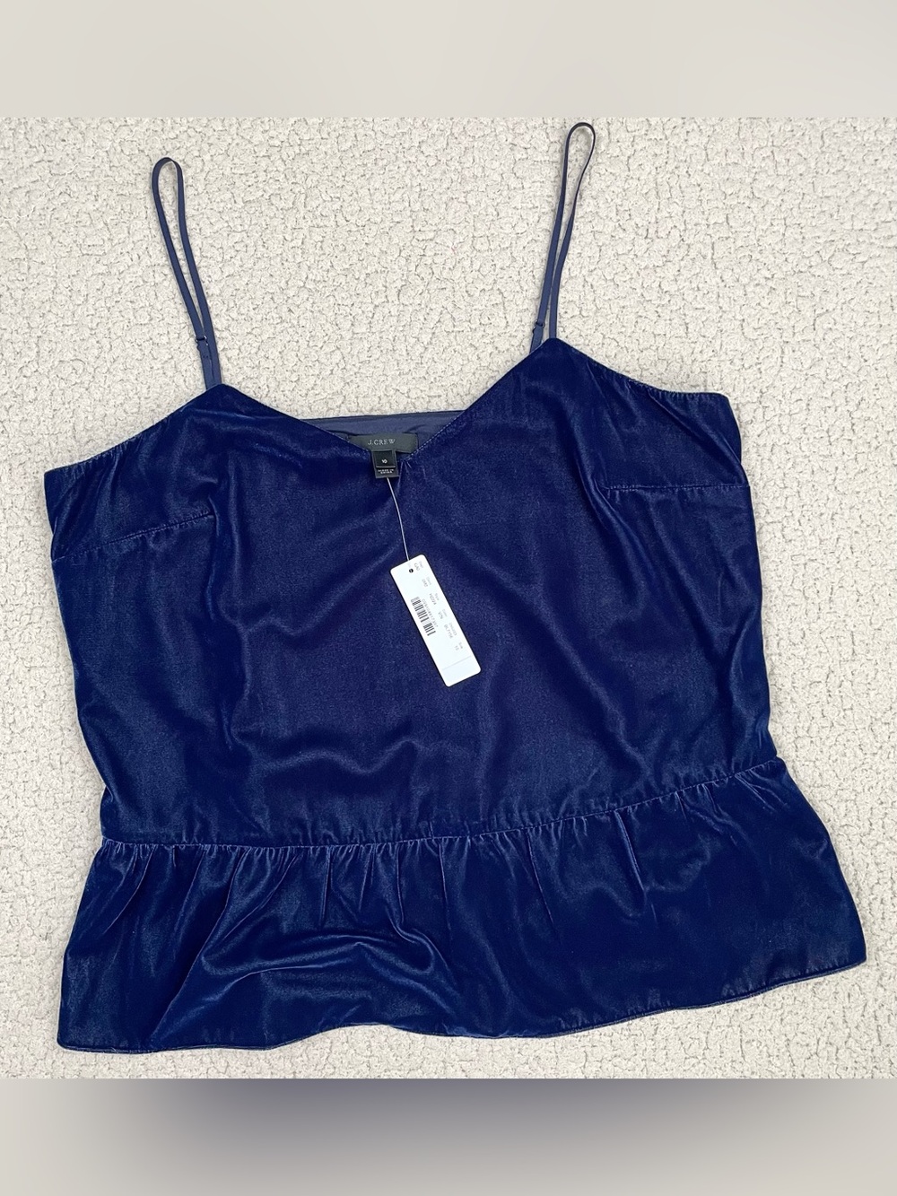 J. Crew Velvet Peplum Ruffle Strappy Cami Indigo Blue